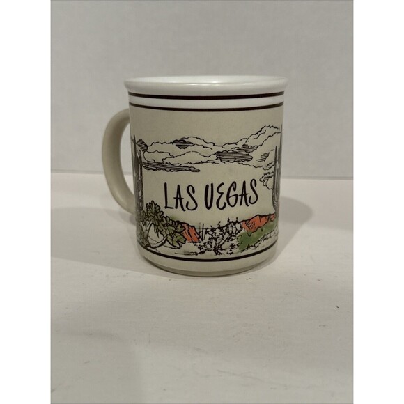 Vintage 70s Las Vegas Desert Cactus Embossed Glazed Pottery Coffee Mug - Picture 1 of 7